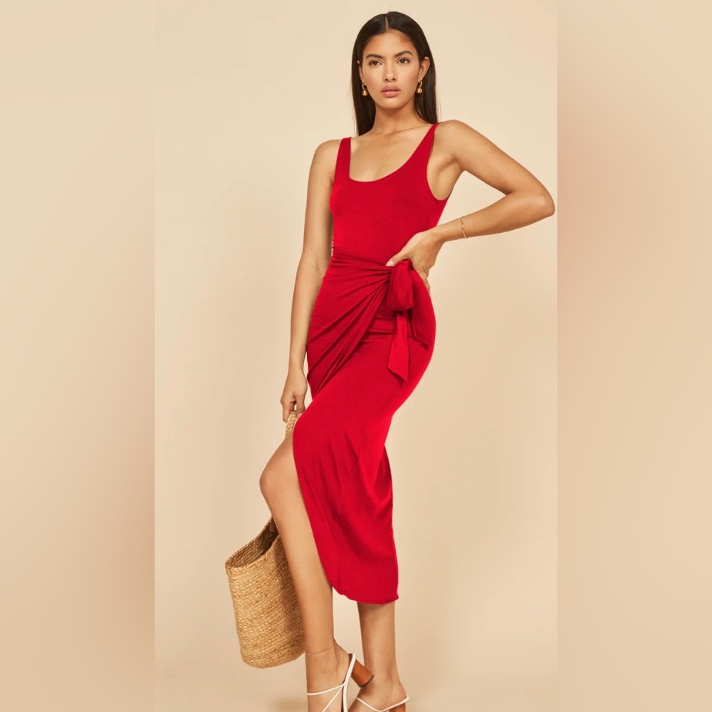 Reformation Scarlet Midi Dress with Side Tie